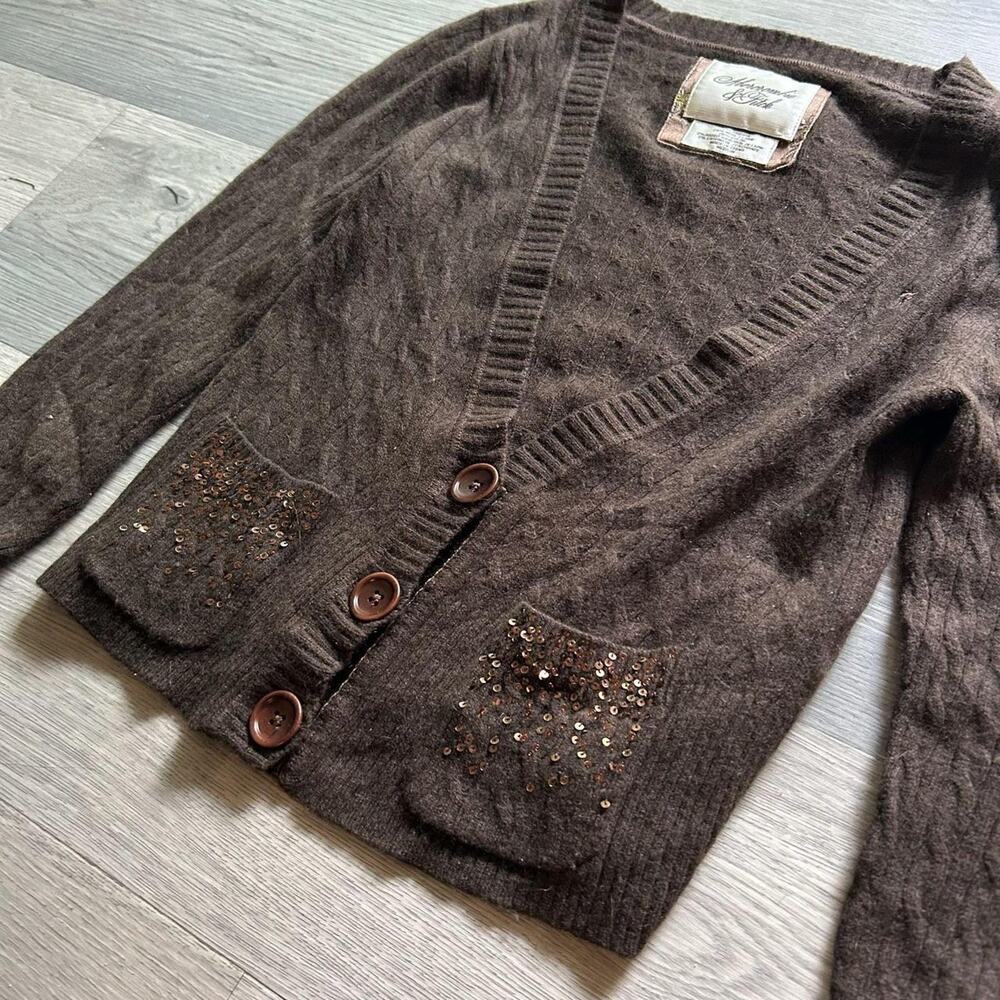 Vintage y2k Abercrombie & Fitch Brown Sequin Cable Knit Wool Blend Cardigan